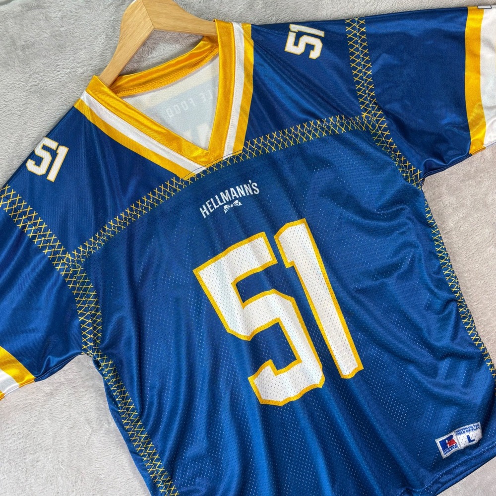 Russell Athletic Men's Hellmann's Jersey Blue #51 Tackle Food Waste‎ Sz L